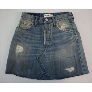 RE/DONE Women Sz 25 Blue Originals Hi-Waist Distressed Denim Mini Skirt
